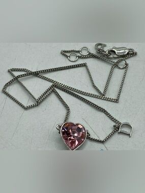Christian Dior Silver-Tone Necklace with Pink Swarovski Heart Crystal Pendant